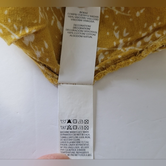 Lucky Brand Yellow Boho Hippie Floral Tassel Long Sleeve Peasant Top - Picture 8 of 8